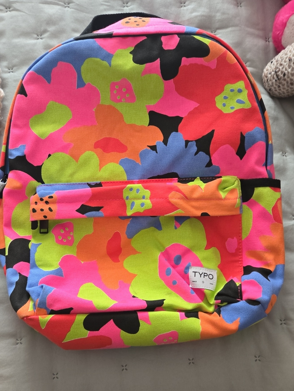 Multicolor Floral Backpack - Neon Pink, Lime, Orange, Blue